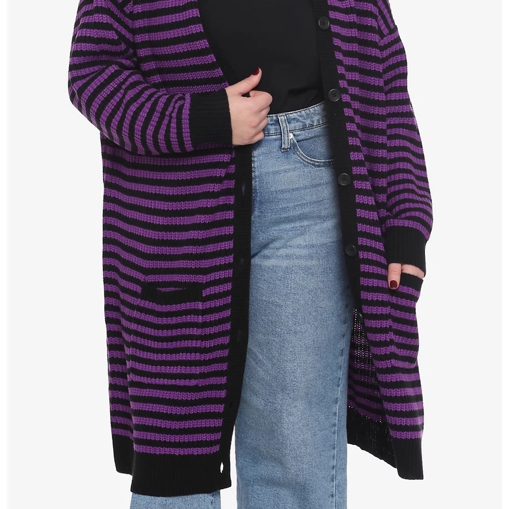 Purple & Black Stripe Button-Front Oversized Girls Cardigan Plus Size 4